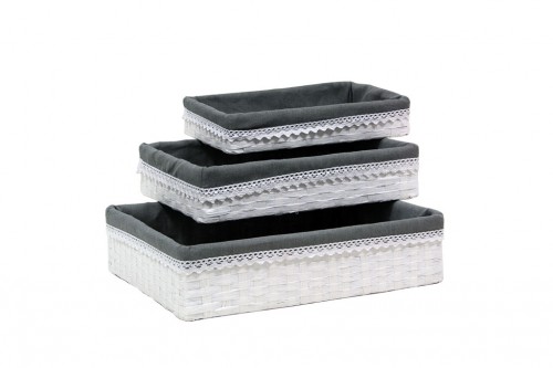 White paper trays w/ gray cloth s/3