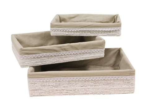 Tabletts mit Streifen aus weißem Papier mit Fantasiestoff