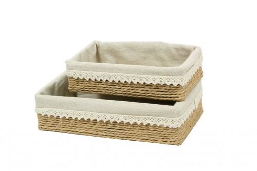 Tiroirs bandes de papier beige avec tissu beige s/2