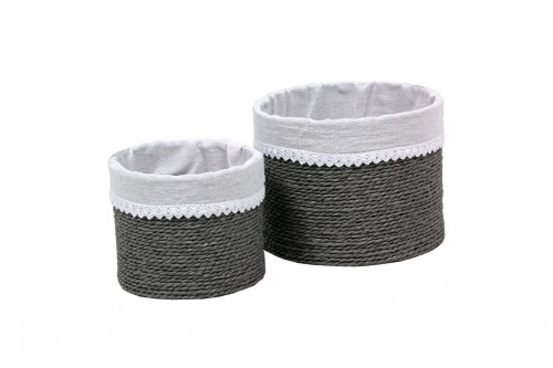 Paniers bandes de papier gris avec tissu blanc s/2