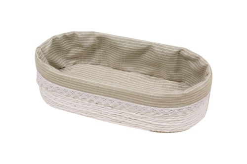 Panier ovale en bandes de papier blanc avec tissu fantaisie