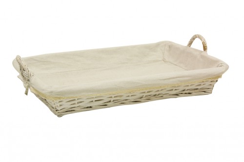 White wicker tray w/ white cloth