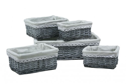 Gray wicker drawers w/ gray fabric s/3