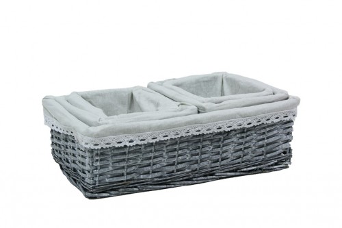 Gray wicker drawers w/ gray fabric s/3