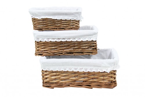 Brown wicker drawers w/ white fabric s/3