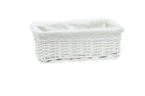 White wicker drawers w/ white fabric