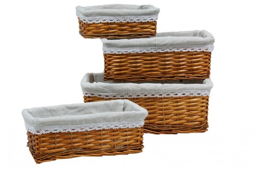 Brown wicker drawers w/ white fabric s/4