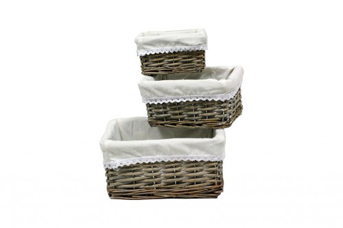 Gray wicker drawers w/ gray fabric s/3