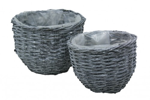 Round gray wicker pot s/2