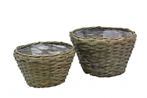 Gray wicker pot s/2