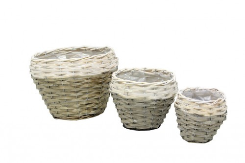 Pots en osier blanc et gris s/3