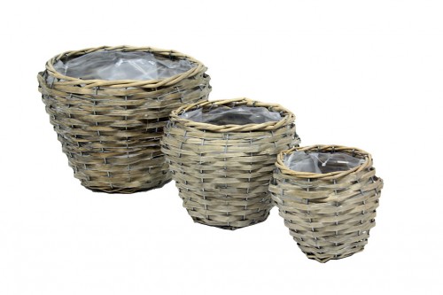 Pots en osier gris s/3