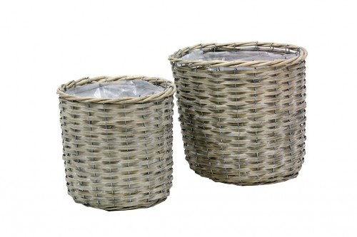 Gray wicker pots s/2