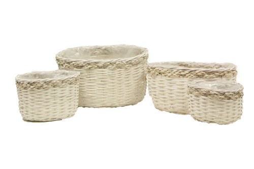 Macetero mimbre y cuerda blanco