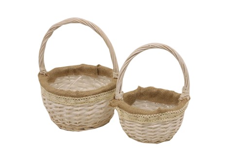 Cesta mimbre blanca con tela s/2