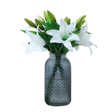 Jarron de cristal gris con estampado rombo