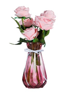 Jarron de cristal rosa con lazo