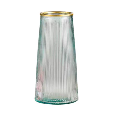 Jarron de cristal transparente rayas borde dorado