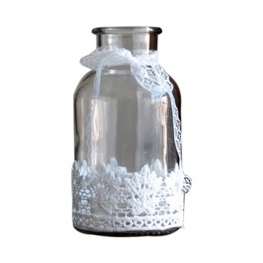 Jarron de cristal transparente con bordado
