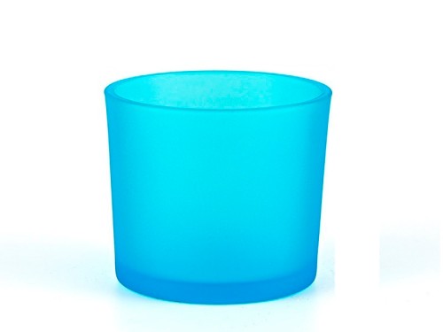 Jarron de cristal cilindro azul mate