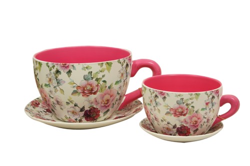 Taza macetero con rosas