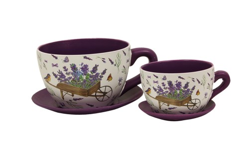Taza macetero estampado carro con lavanda