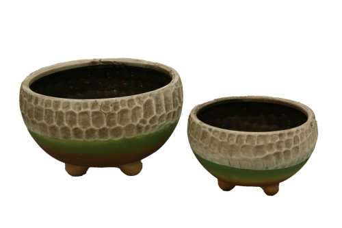 Macetero  ceramica redondo con relieve