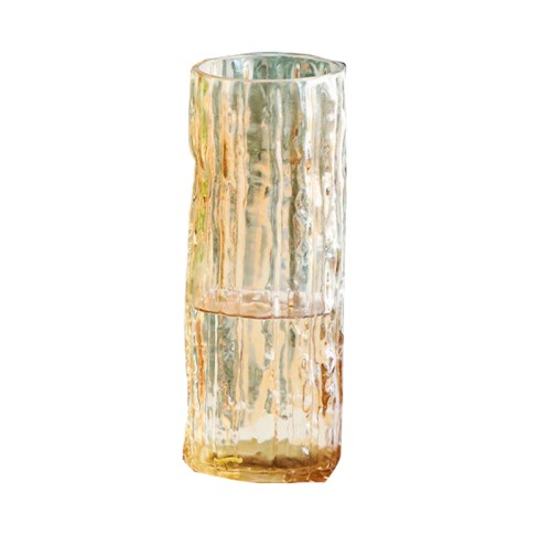 Vase en Verre Ambre Cylindrique avec Rayures