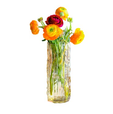 Amber Glass Cylinder Vase with Stripes