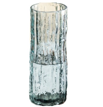 Jarron de cristal gris cilindro con rayas