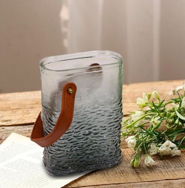 Rectangular Transparent Glass Vase with Handle