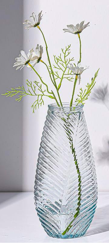 Transparent glass vase with stripes