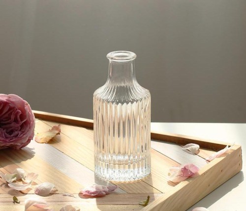 Transparent Glass Vase with Vertical Stripes