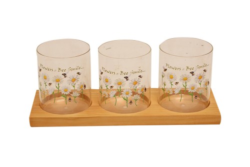 Jarrones de cristal para velas redondos florales con base de
