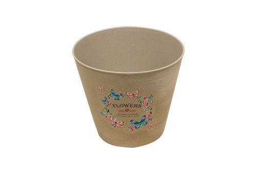 Macetero redondo plastico flowers gris