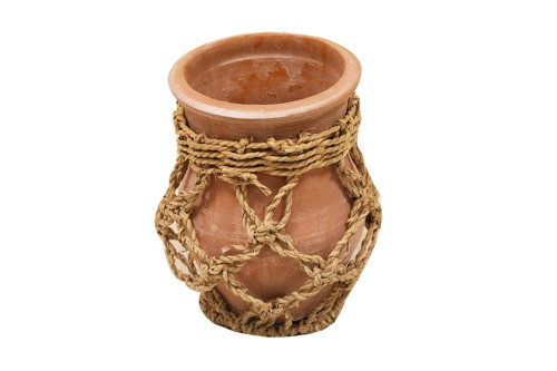 Jarron barro con cuerda decorativo