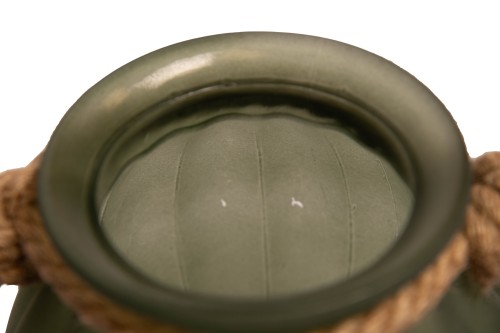 Jarrón verde con asa cuerda