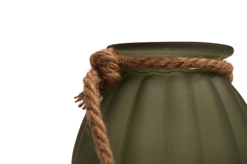 Jarrón verde con asa cuerda