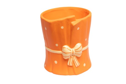 Macetero ceramica naranja con lazo