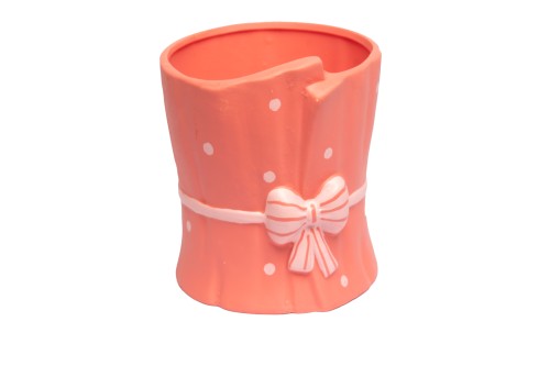 Macetero ceramica rosa con lazo