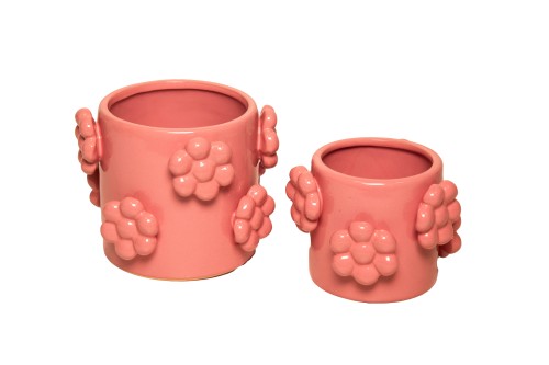 Macetero cerámica relieve floral s/2