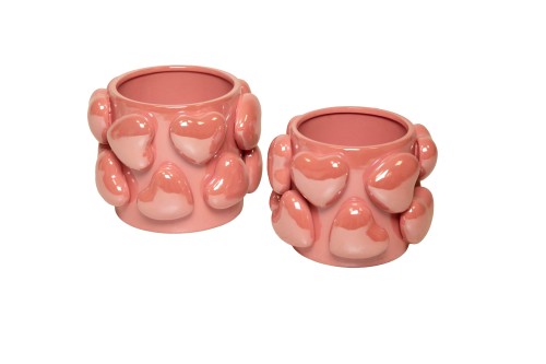 Macetero cerámica relieve corazones