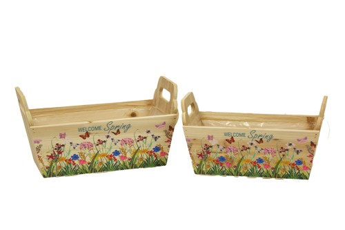Macetero caja con asa welcome spring