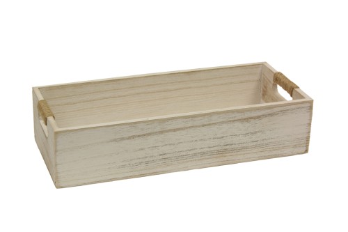 Caja de madera blanca asa con cuerda