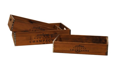 Boîte en bois vintage Champagne Set de 3