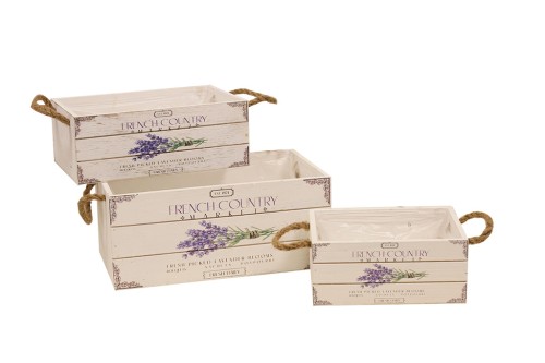 Maceteros de madera lavanda s/3