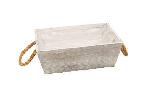 Macetero madera con asas de cuerda