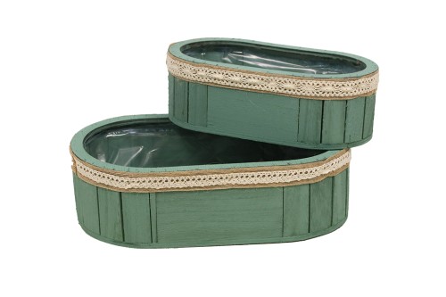 Macetero madera ovalado con puntilla s/2