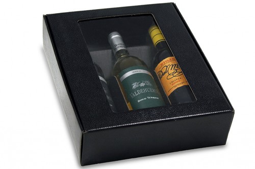 Estuche carton piel negro 3 bot.