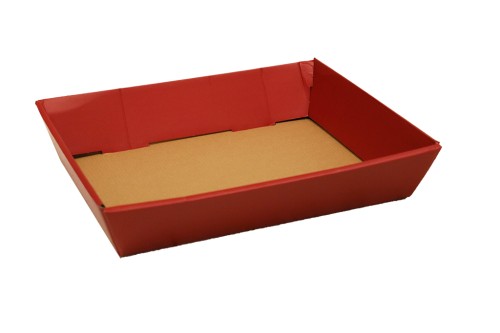 Bandeja de carton kraft y roja